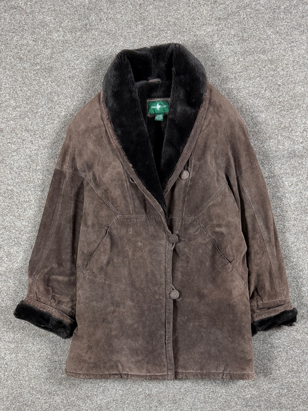 Vintage Hunt Club Brown Suede Leather Shawl Collar Faux Fur Lined Coat Women’s M